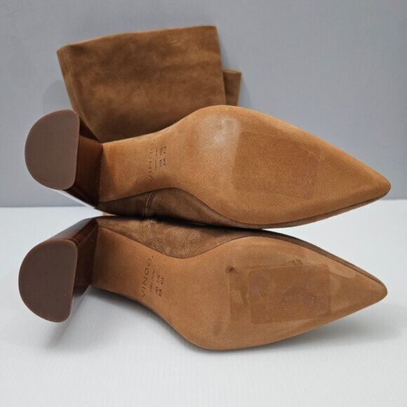Vince Pilar Knee High Boot Women 9.5 WIDE CALF Amber Brown Suede Block Heel Fall - Picture 14 of 16